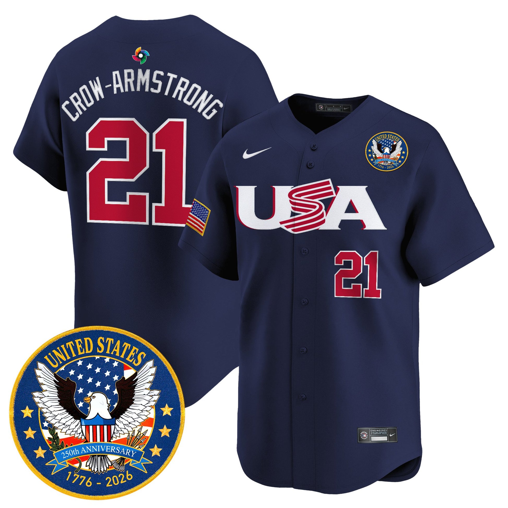 Men's Team USA World Baseball Classic United States 250th Anniversary Patch Vapor Premier Jersey - 2026 Roster - All Stitched