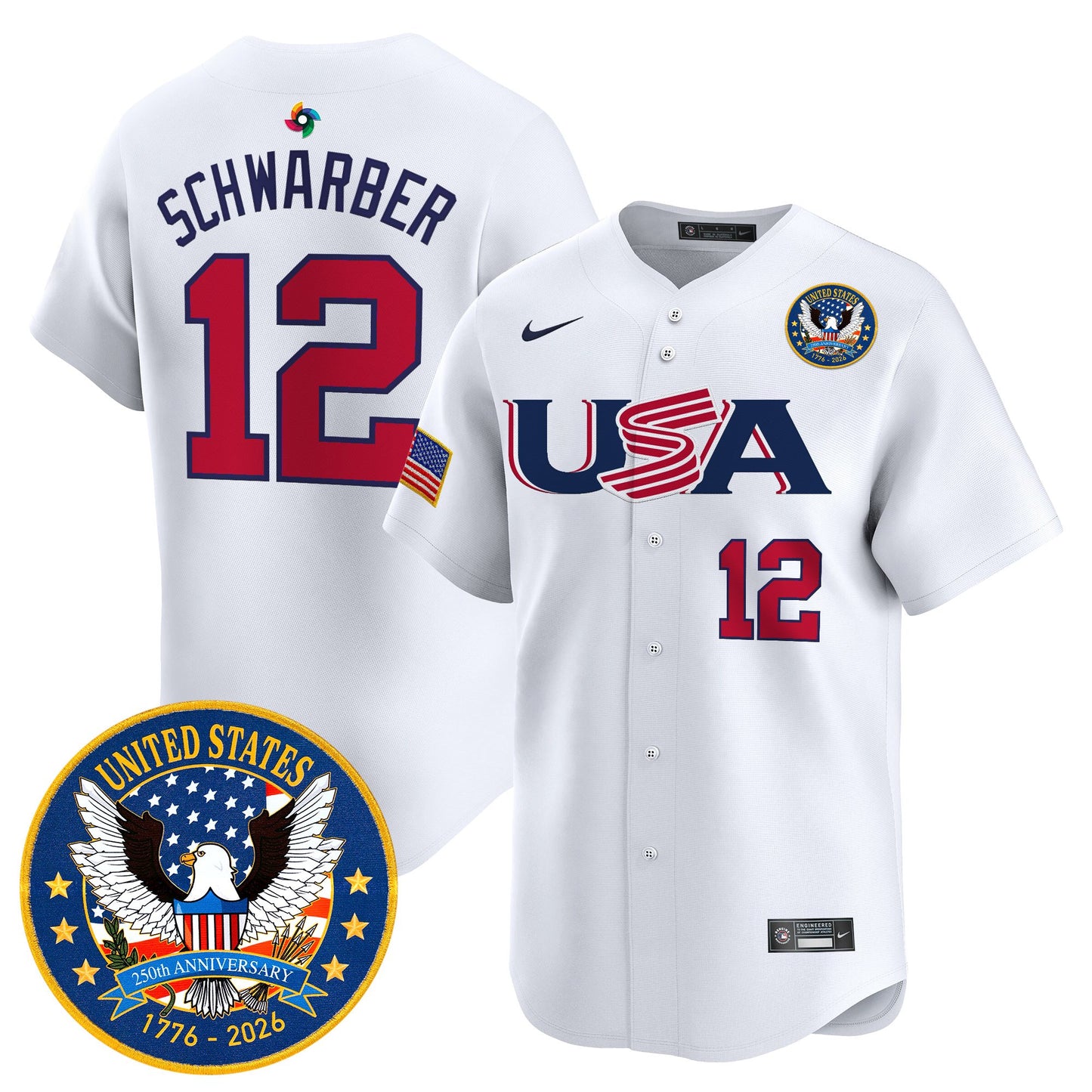 Men's Team USA World Baseball Classic United States 250th Anniversary Patch Vapor Premier Jersey - 2026 Roster - All Stitched