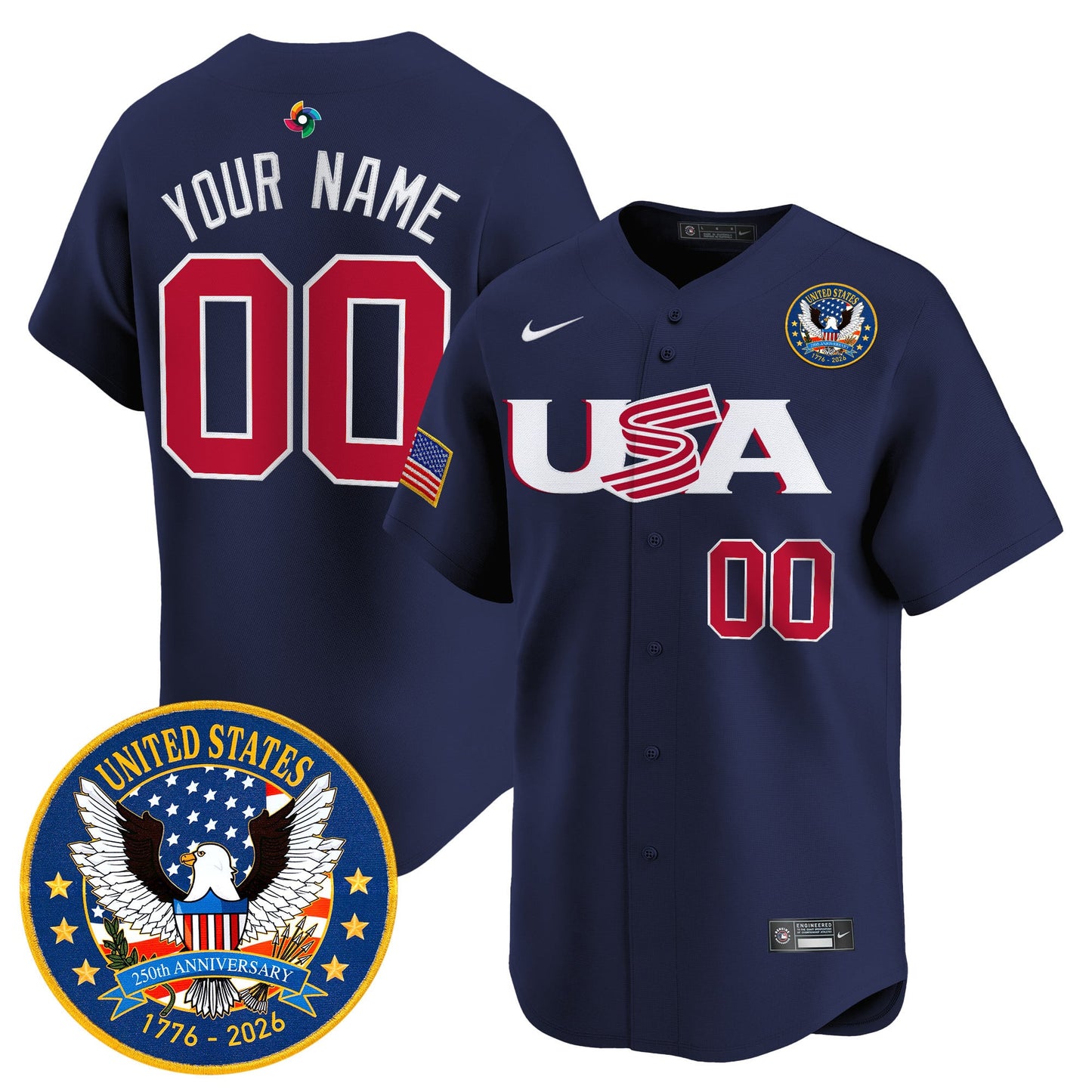 Team USA World Baseball Classic United States 250th Anniversary Patch Vapor Premier Custom Jersey - 2026 Roster - All Stitched