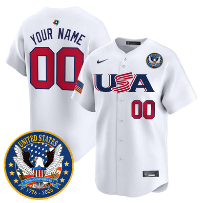 Team USA World Baseball Classic United States 250th Anniversary Patch Vapor Premier Custom Jersey - 2026 Roster - All Stitched