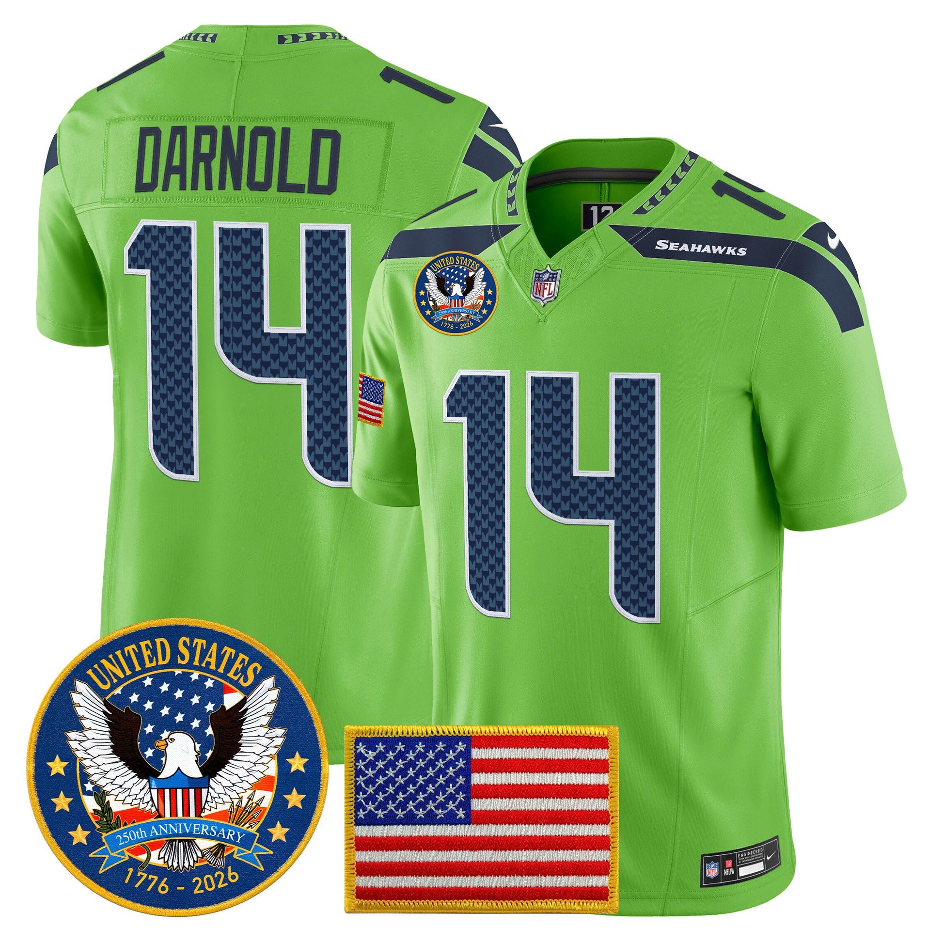 Men's Seattle Seahawks "United States 250th Anniversary Patch" Vapor Limited Jersey - All Stitched