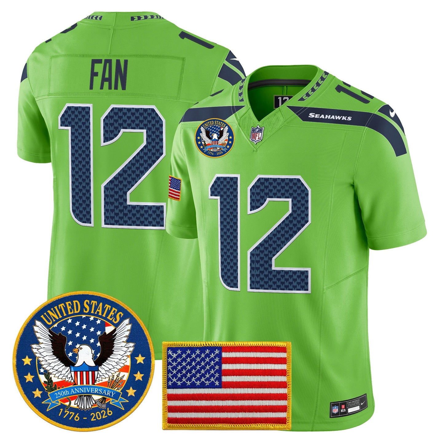 Men's Seattle Seahawks "United States 250th Anniversary Patch" Vapor Limited Jersey - All Stitched