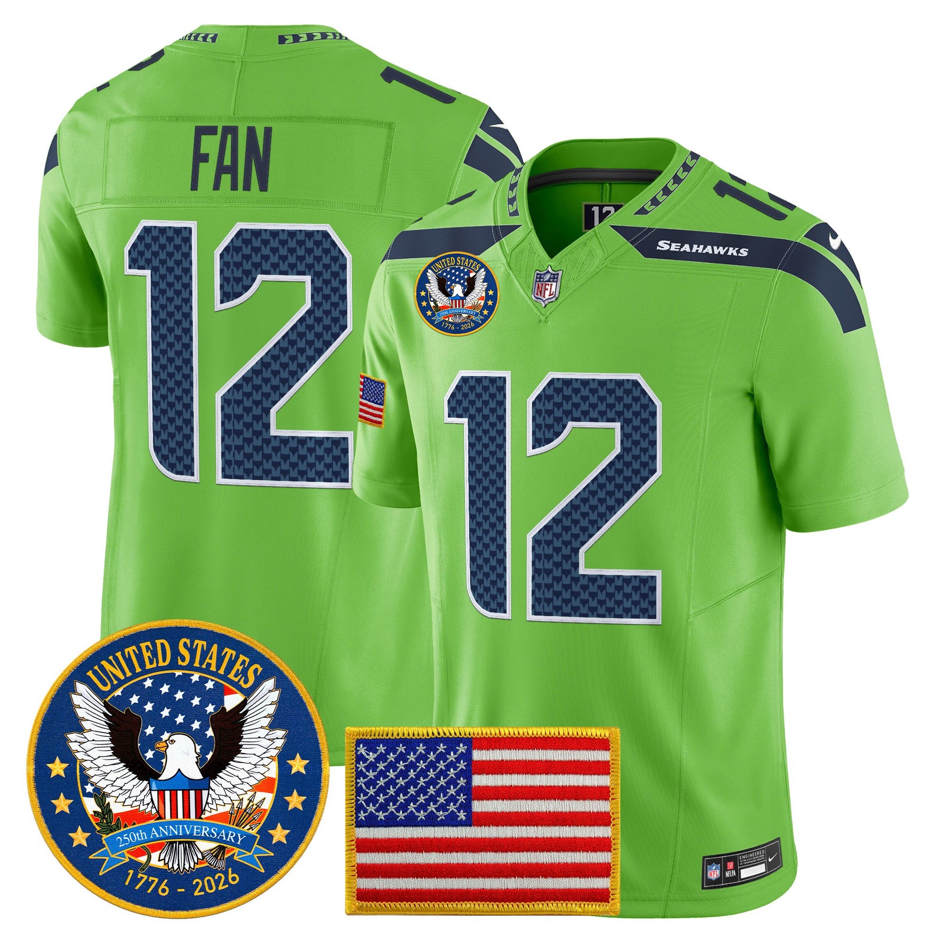 Men's Seattle Seahawks "United States 250th Anniversary Patch" Vapor Limited Jersey - All Stitched