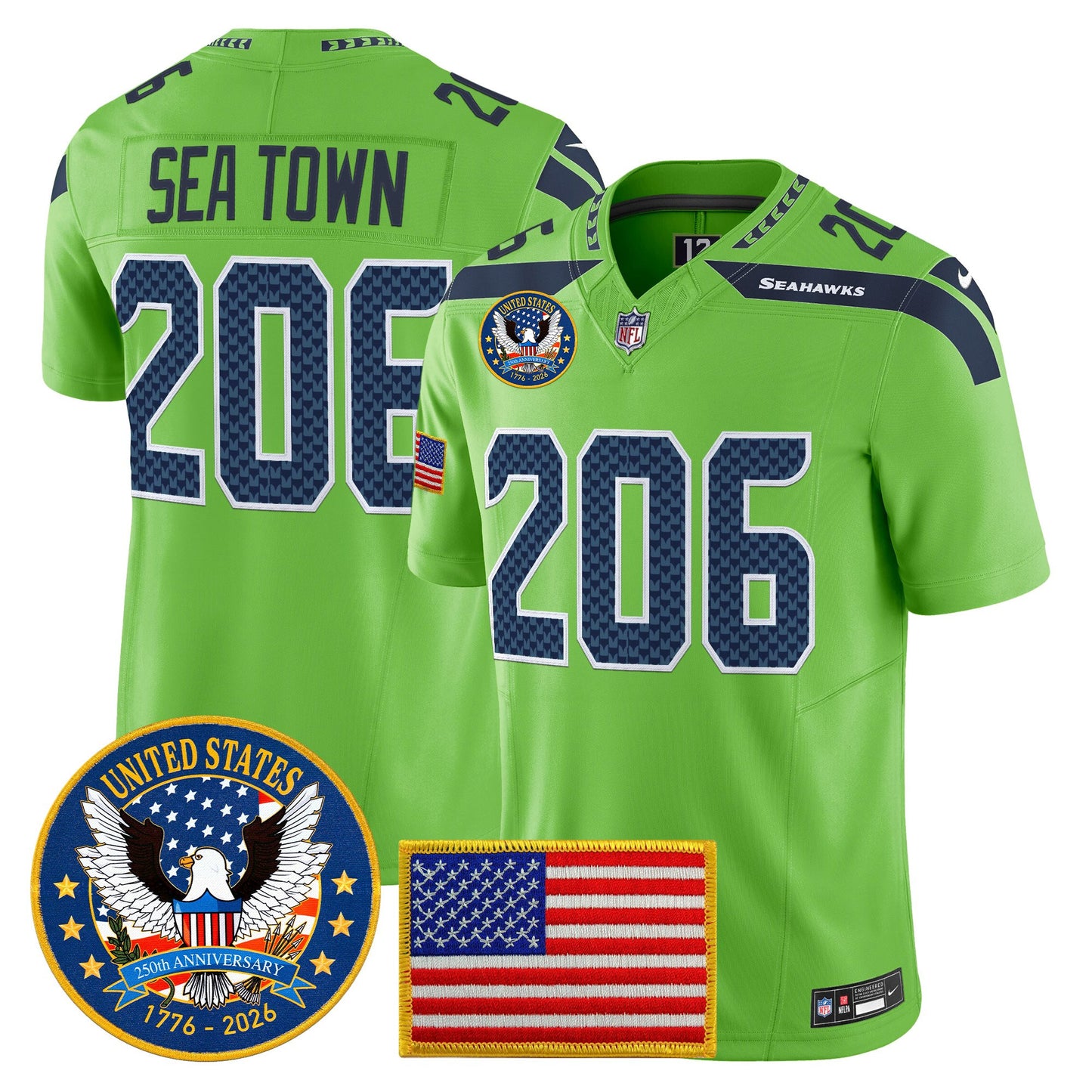 Men's Seattle Seahawks "United States 250th Anniversary Patch" Vapor Limited Jersey - All Stitched
