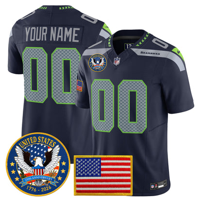 Seattle Seahawks "United States 250th Anniversary Patch" Vapor Limited Custom Jersey - All Stitched