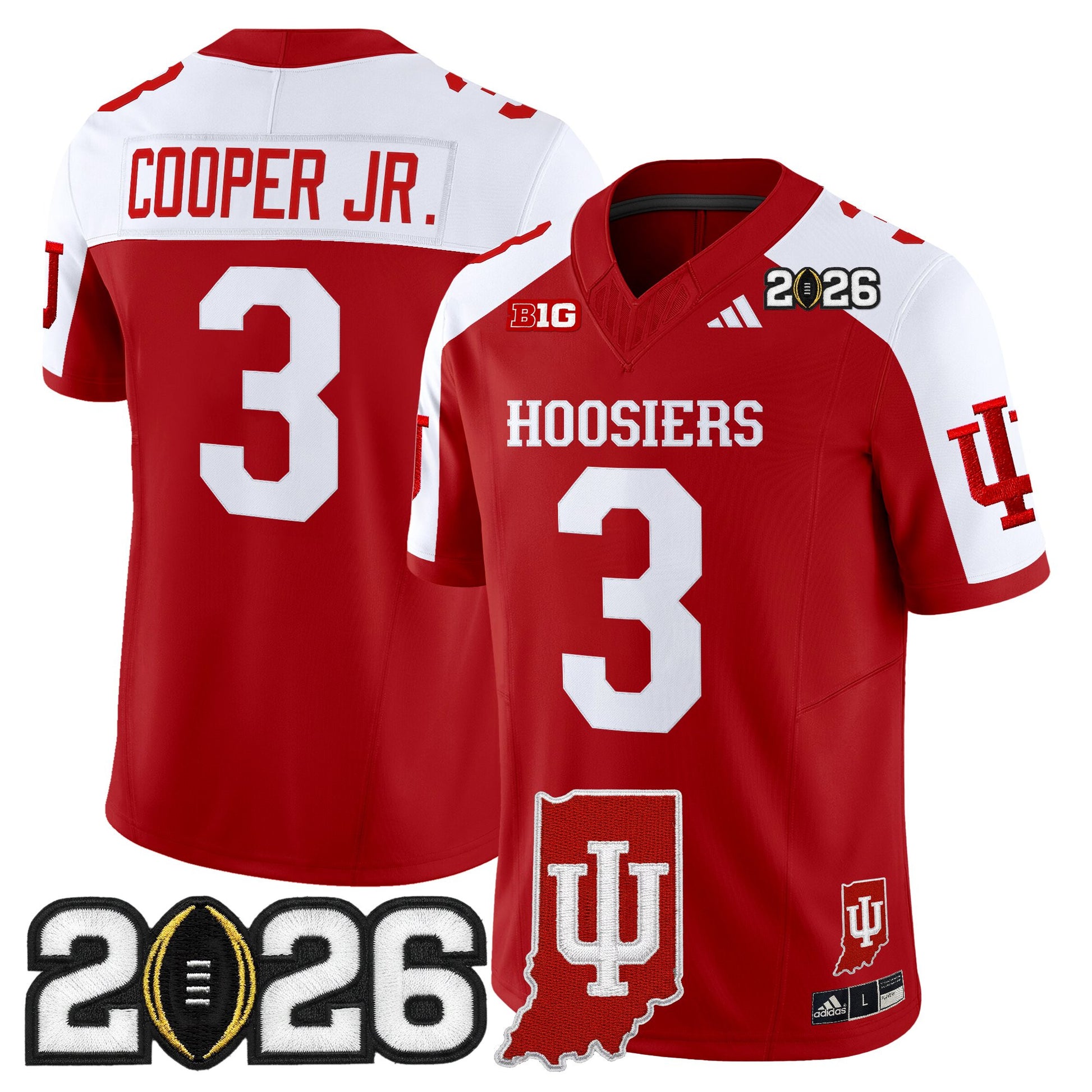 Men's Indiana Hoosiers 2026 CFP Final & Indiana State Patch Vapor Limited Jersey - All Stitched