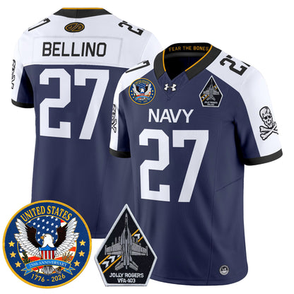 Men's Navy Midshipmen "United States 250th Anniversary Patch" Vapor Limited Jersey - Jolly Rogers Edition - All Stitched