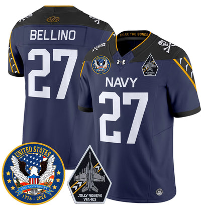 Men's Navy Midshipmen "United States 250th Anniversary Patch" Vapor Limited Jersey - Jolly Rogers Edition - All Stitched