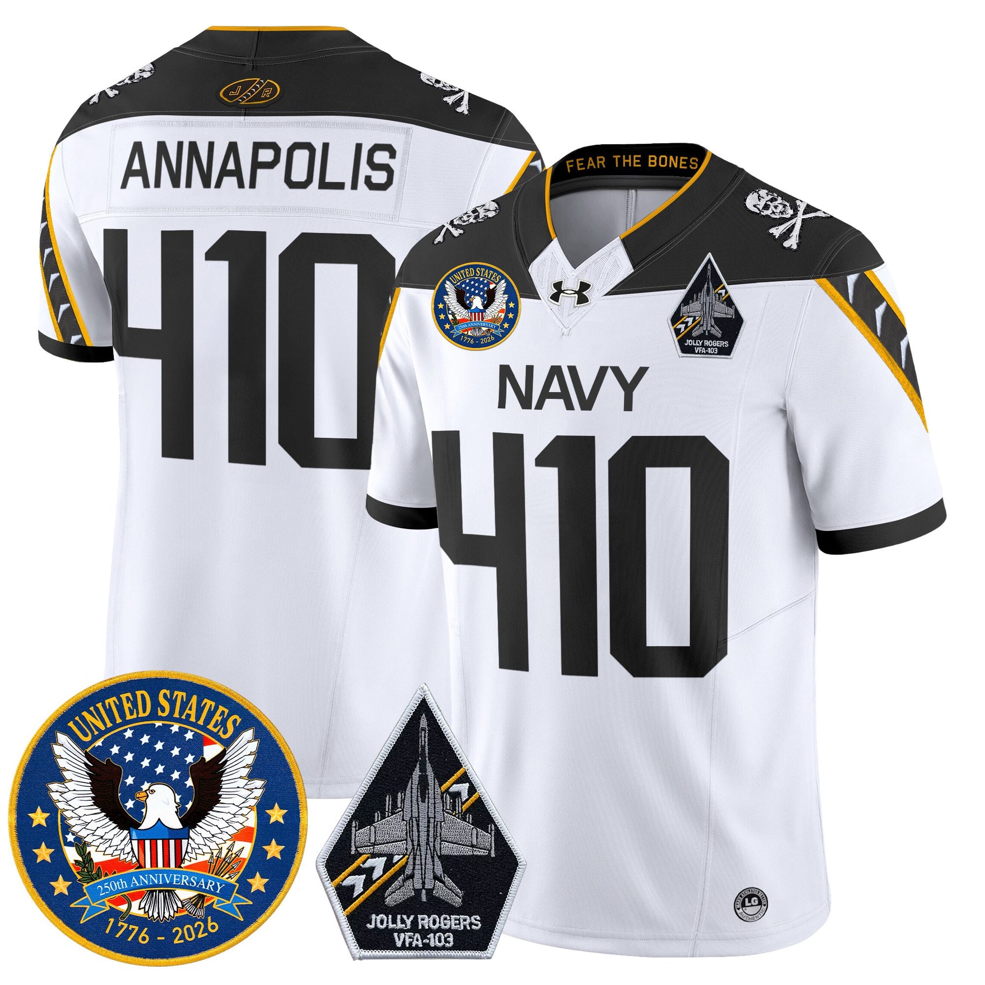 Men's Navy Midshipmen "United States 250th Anniversary Patch" Vapor Limited Jersey - Jolly Rogers Edition - All Stitched