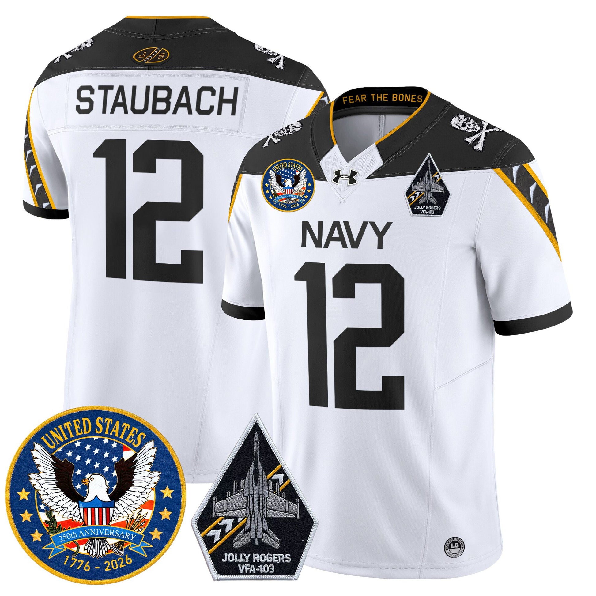 Men's Navy Midshipmen "United States 250th Anniversary Patch" Vapor Limited Jersey - Jolly Rogers Edition - All Stitched