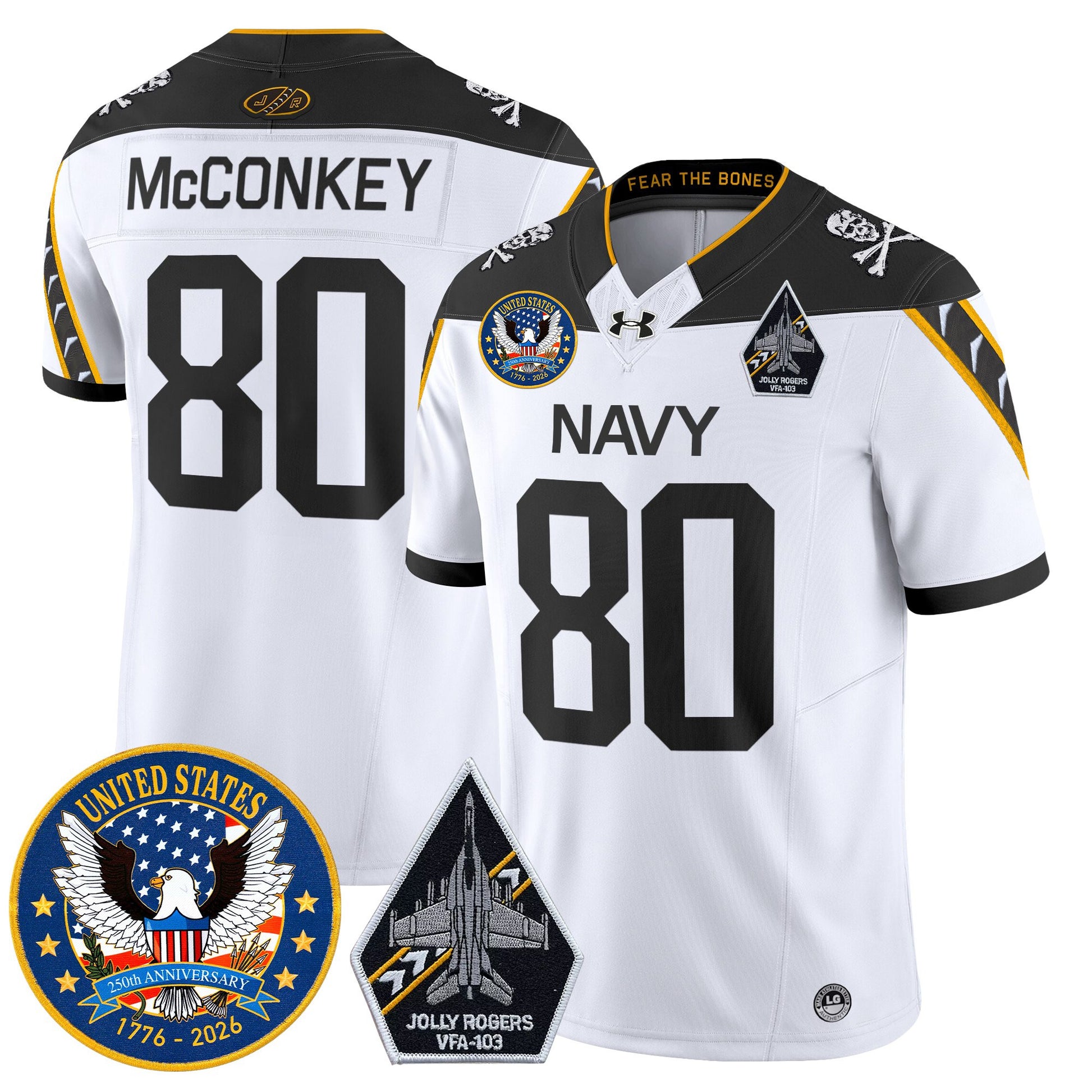 Men's Navy Midshipmen "United States 250th Anniversary Patch" Vapor Limited Jersey - Jolly Rogers Edition - All Stitched