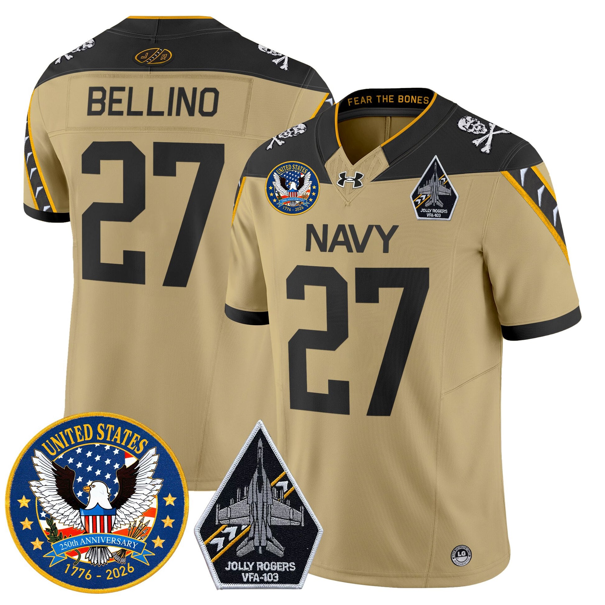 Men's Navy Midshipmen "United States 250th Anniversary Patch" Vapor Limited Jersey - Jolly Rogers Edition - All Stitched