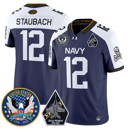 Men's Navy Midshipmen "United States 250th Anniversary Patch" Vapor Limited Jersey - Jolly Rogers Edition - All Stitched