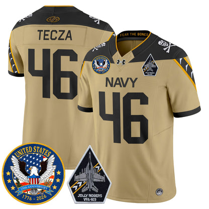 Men's Navy Midshipmen "United States 250th Anniversary Patch" Vapor Limited Jersey - Jolly Rogers Edition - All Stitched