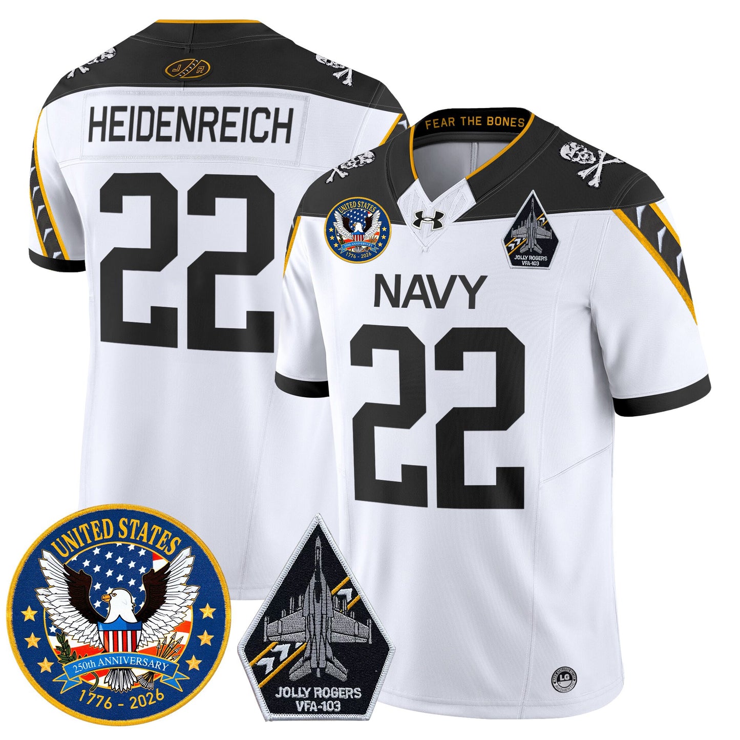 Men's Navy Midshipmen "United States 250th Anniversary Patch" Vapor Limited Jersey - Jolly Rogers Edition - All Stitched
