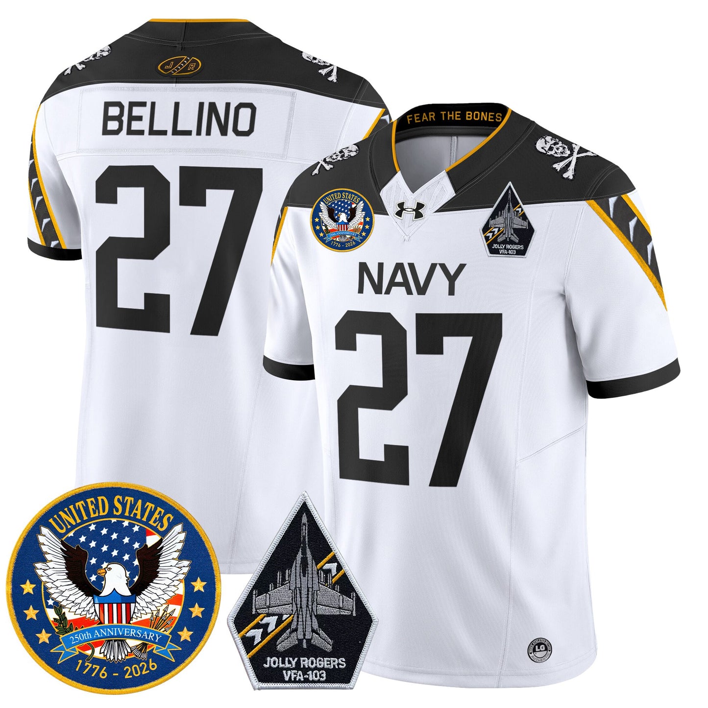 Men's Navy Midshipmen "United States 250th Anniversary Patch" Vapor Limited Jersey - Jolly Rogers Edition - All Stitched