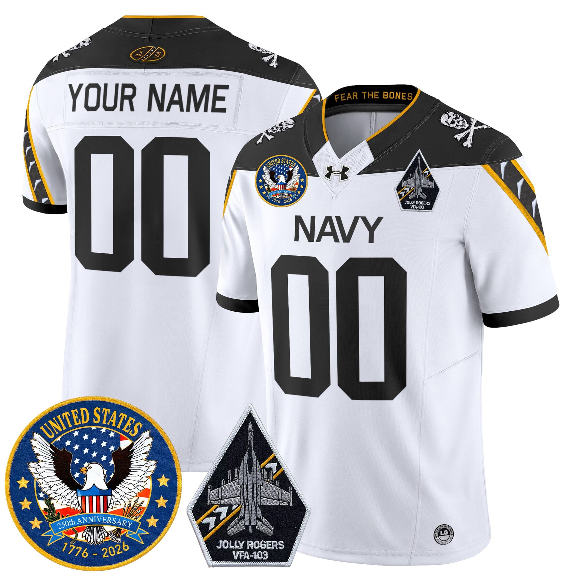 Navy Midshipmen "United States 250th Anniversary Patch" Vapor Limited Custom Jersey - Jolly Rogers Edition - All Stitched