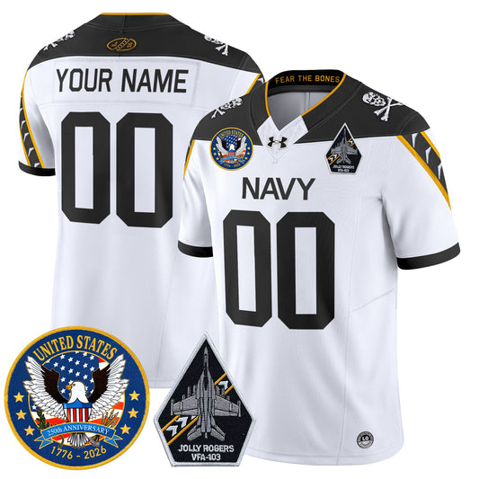 Navy Midshipmen "United States 250th Anniversary Patch" Vapor Limited Custom Jersey - Jolly Rogers Edition - All Stitched