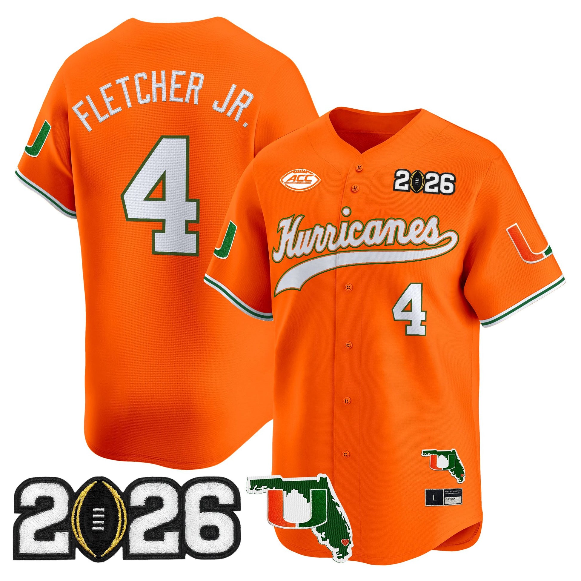 Men's Miami Hurricanes 2026 CFP Final & Florida Patch Vapor Baseball Jersey - All Stitched
