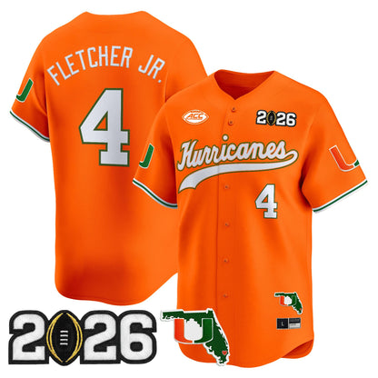 Men's Miami Hurricanes 2026 CFP Final & Florida Patch Vapor Baseball Jersey - All Stitched