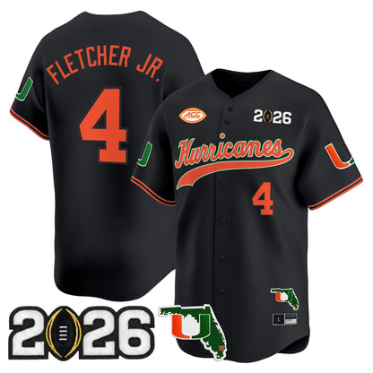 Men's Miami Hurricanes 2026 CFP Final & Florida Patch Vapor Baseball Jersey - All Stitched