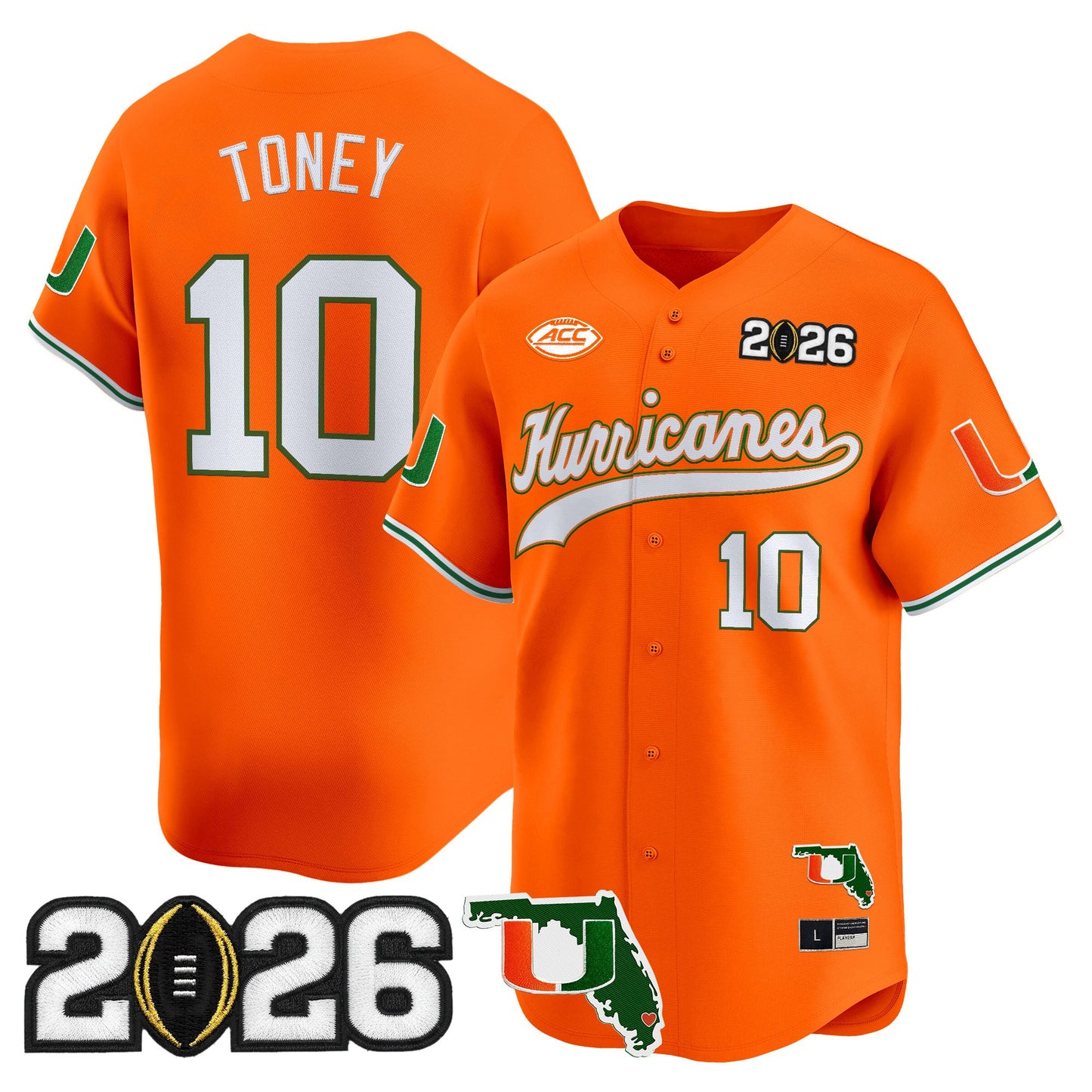 Men's Miami Hurricanes 2026 CFP Final & Florida Patch Vapor Baseball Jersey - All Stitched