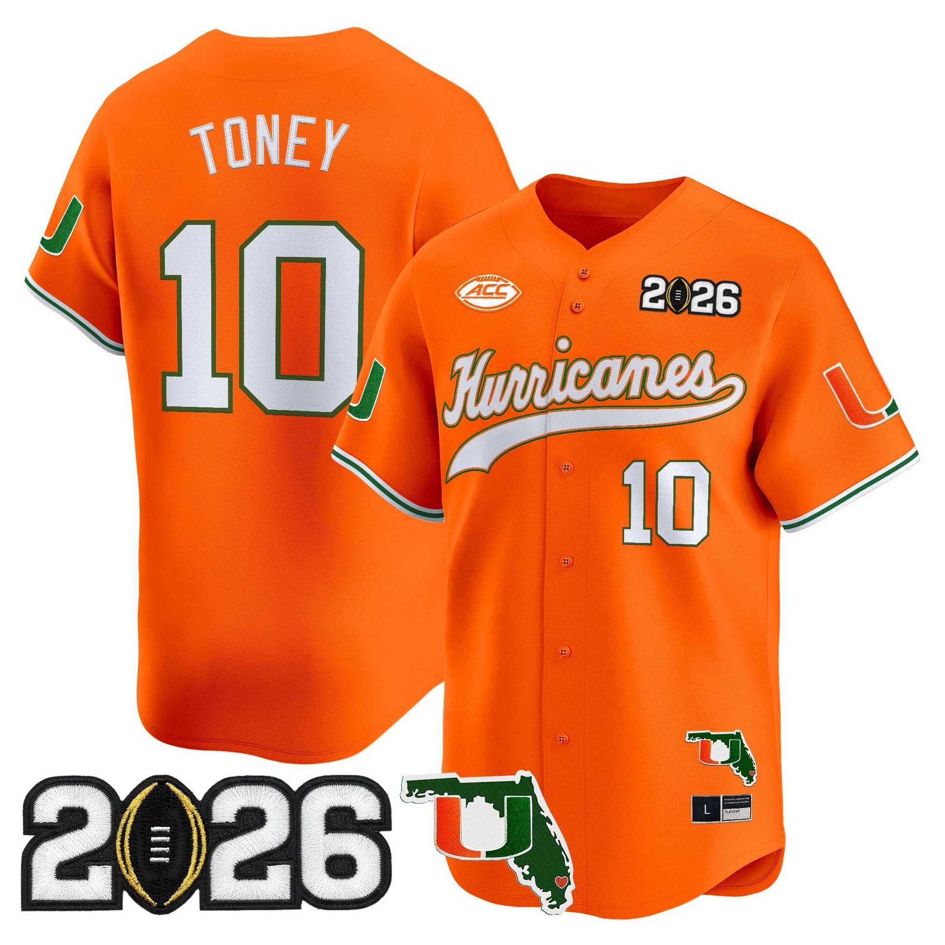 Men's Miami Hurricanes 2026 CFP Final & Florida Patch Vapor Baseball Jersey - All Stitched