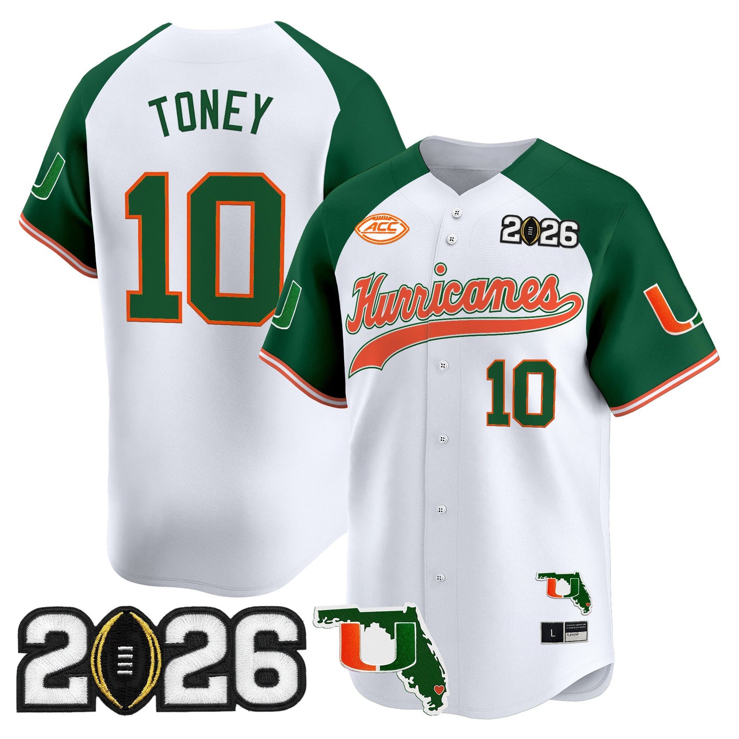 Men's Miami Hurricanes 2026 CFP Final & Florida Patch Vapor Baseball Jersey - All Stitched