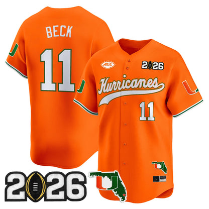 Men's Miami Hurricanes 2026 CFP Final & Florida Patch Vapor Baseball Jersey - All Stitched