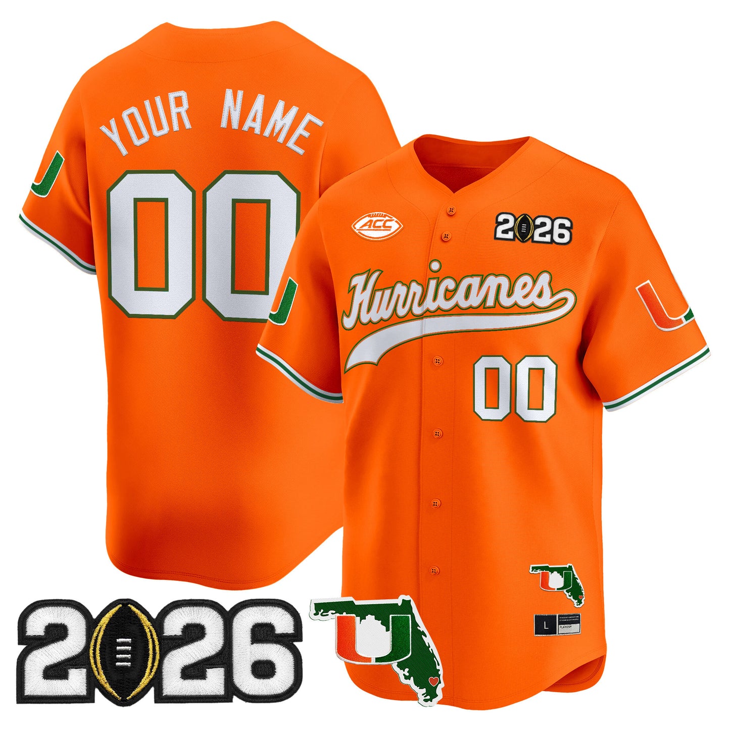 Miami Hurricanes 2026 CFP Final & Florida Patch Vapor Baseball Custom Jersey - All Stitched