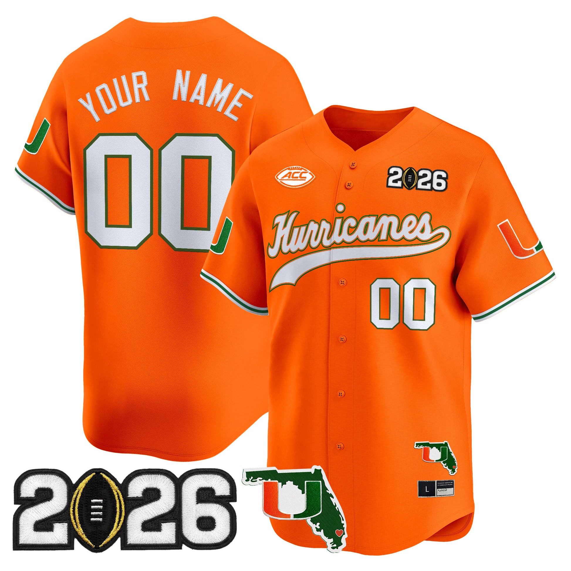 Miami Hurricanes 2026 CFP Final & Florida Patch Vapor Baseball Custom Jersey - All Stitched