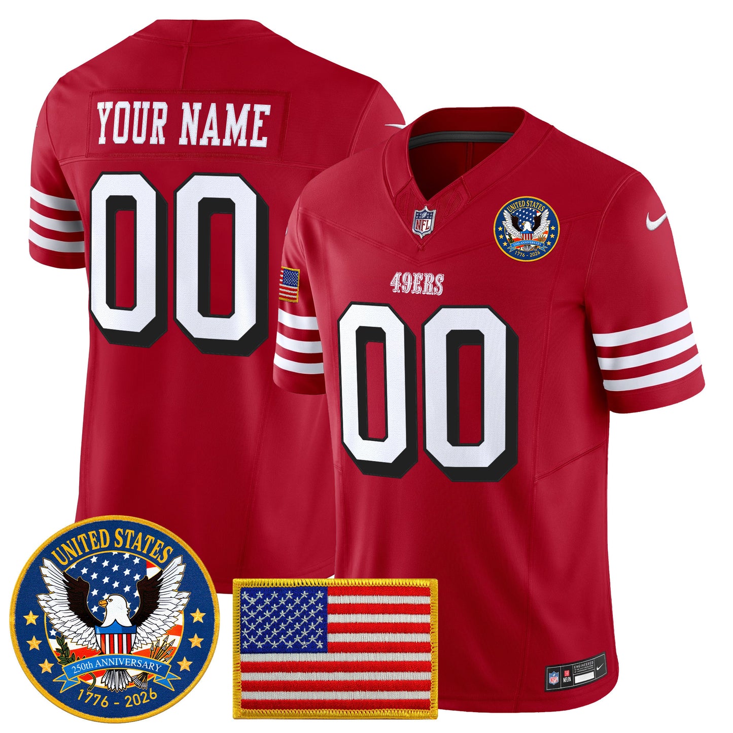 San Francisco 49ers "United States 250th Anniversary Patch" Vapor Limited Custom Jersey - All Stitched