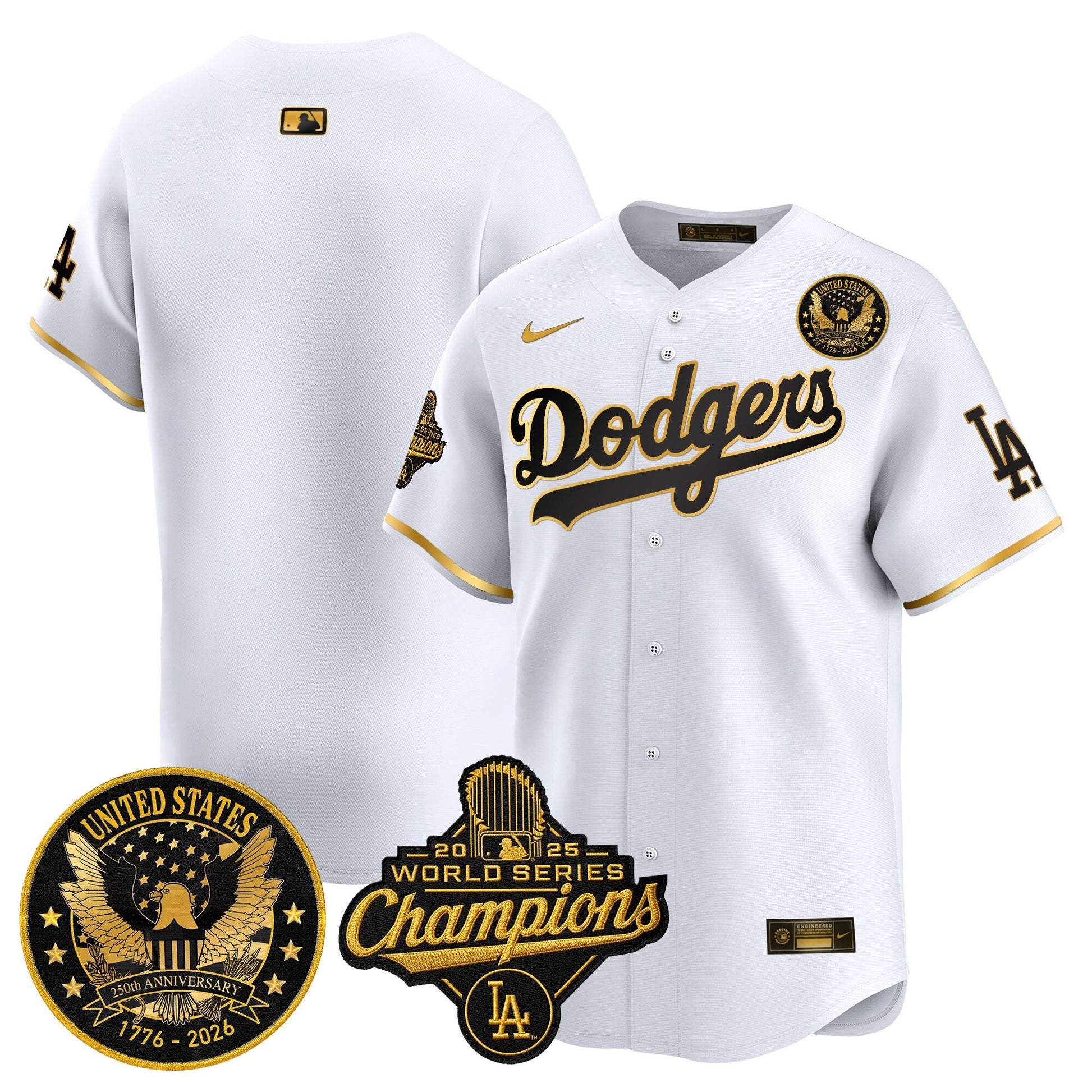 Men's Dodgers 2025 World Series Champions & America 250th Patch Vapor Premier Limited Jersey - All Stitched