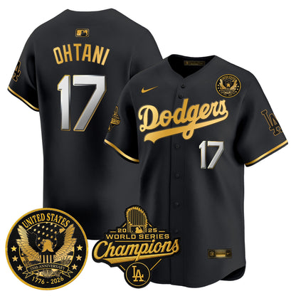 Men's Dodgers 2025 World Series Champions & America 250th Patch Vapor Premier Limited Jersey - All Stitched