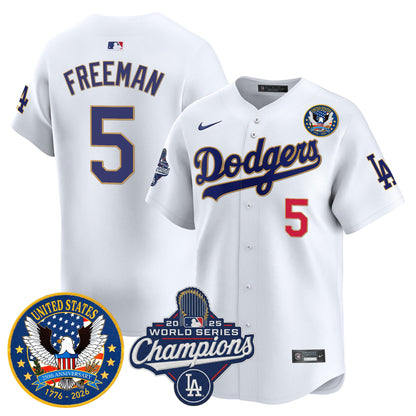 Men's Dodgers 2025 World Series Champions & America 250th Patch Vapor Premier Limited Jersey - All Stitched