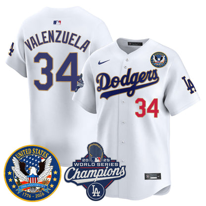 Men's Dodgers 2025 World Series Champions & America 250th Patch Vapor Premier Limited Jersey - All Stitched