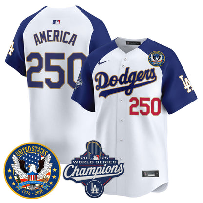 Men's Dodgers 2025 World Series Champions & America 250th Patch Vapor Premier Limited Jersey - All Stitched