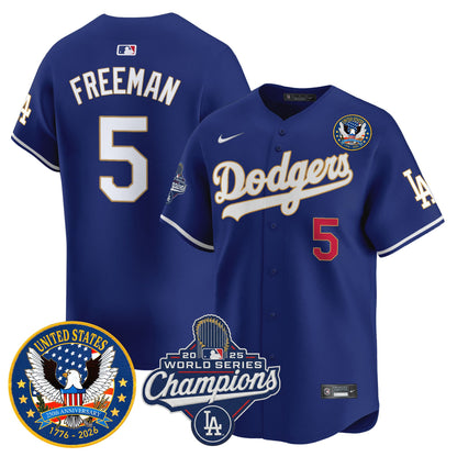 Men's Dodgers 2025 World Series Champions & America 250th Patch Vapor Premier Limited Jersey - All Stitched