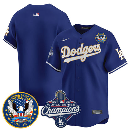 Men's Dodgers 2025 World Series Champions & America 250th Patch Vapor Premier Limited Jersey - All Stitched
