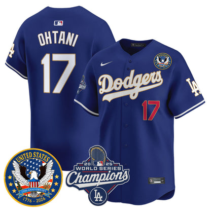 Men's Dodgers 2025 World Series Champions & America 250th Patch Vapor Premier Limited Jersey - All Stitched