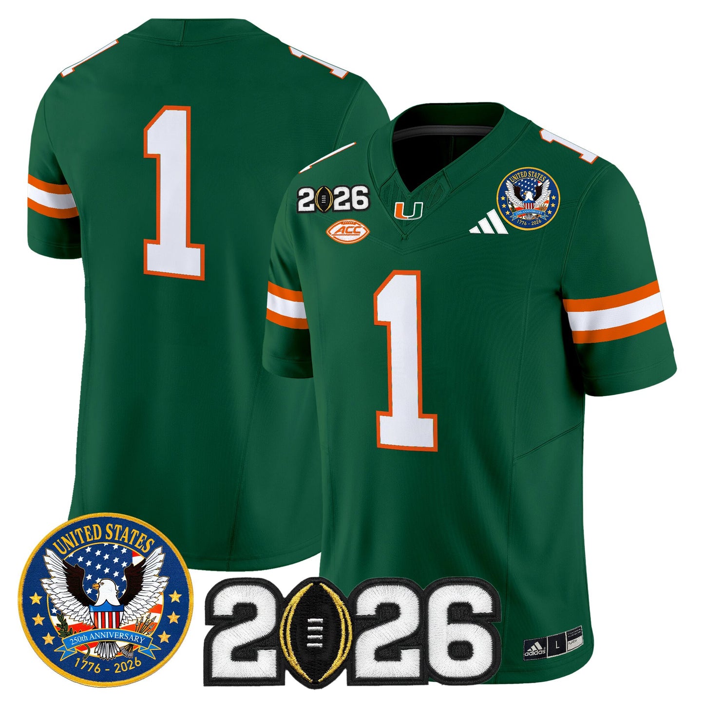 Men's Miami Hurricanes "United States 250th Anniversary & 2026 CFP Final Patch" Vapor Limited Jersey - All Stitched