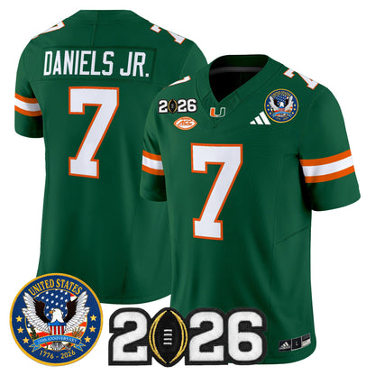 Men's Miami Hurricanes "United States 250th Anniversary & 2026 CFP Final Patch" Vapor Limited Jersey - All Stitched