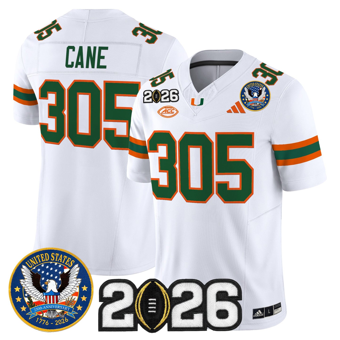Men's Miami Hurricanes "United States 250th Anniversary & 2026 CFP Final Patch" Vapor Limited Jersey - All Stitched
