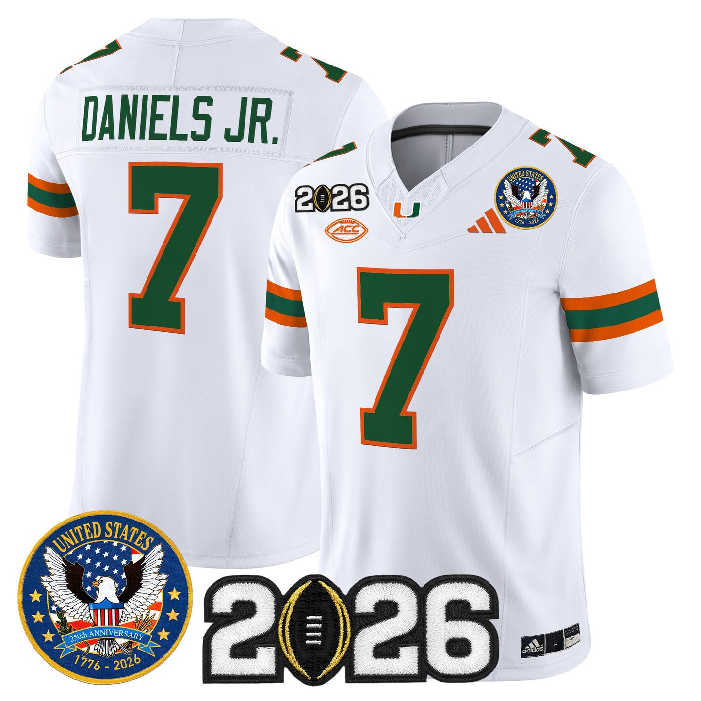 Men's Miami Hurricanes "United States 250th Anniversary & 2026 CFP Final Patch" Vapor Limited Jersey - All Stitched