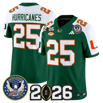 Men's Miami Hurricanes "United States 250th Anniversary & 2026 CFP Final Patch" Vapor Limited Jersey - All Stitched