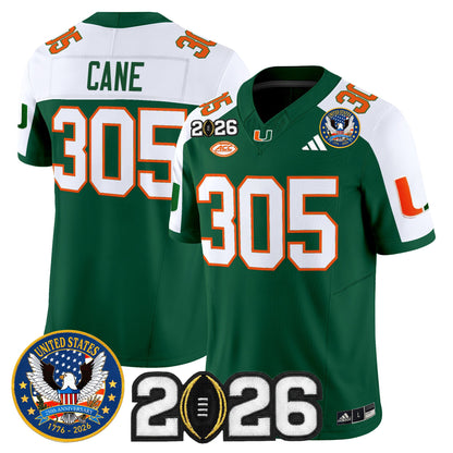 Men's Miami Hurricanes "United States 250th Anniversary & 2026 CFP Final Patch" Vapor Limited Jersey - All Stitched