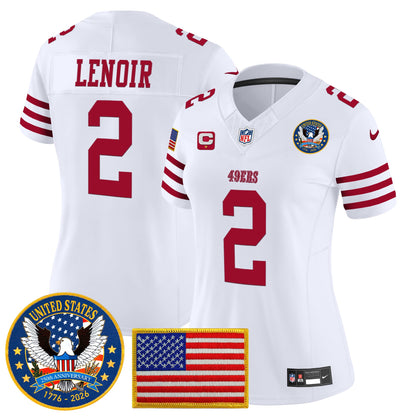 Women's San Francisco 49ers "United States 250th Anniversary Patch" Vapor Limited Jersey - All Stitched