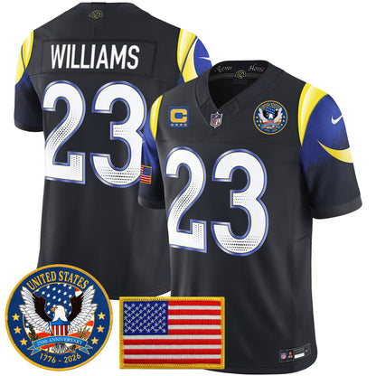 Men's Los Angeles Rams 2025 "United States 250th Anniversary Patch" Vapor Limited Jersey - All Stitched