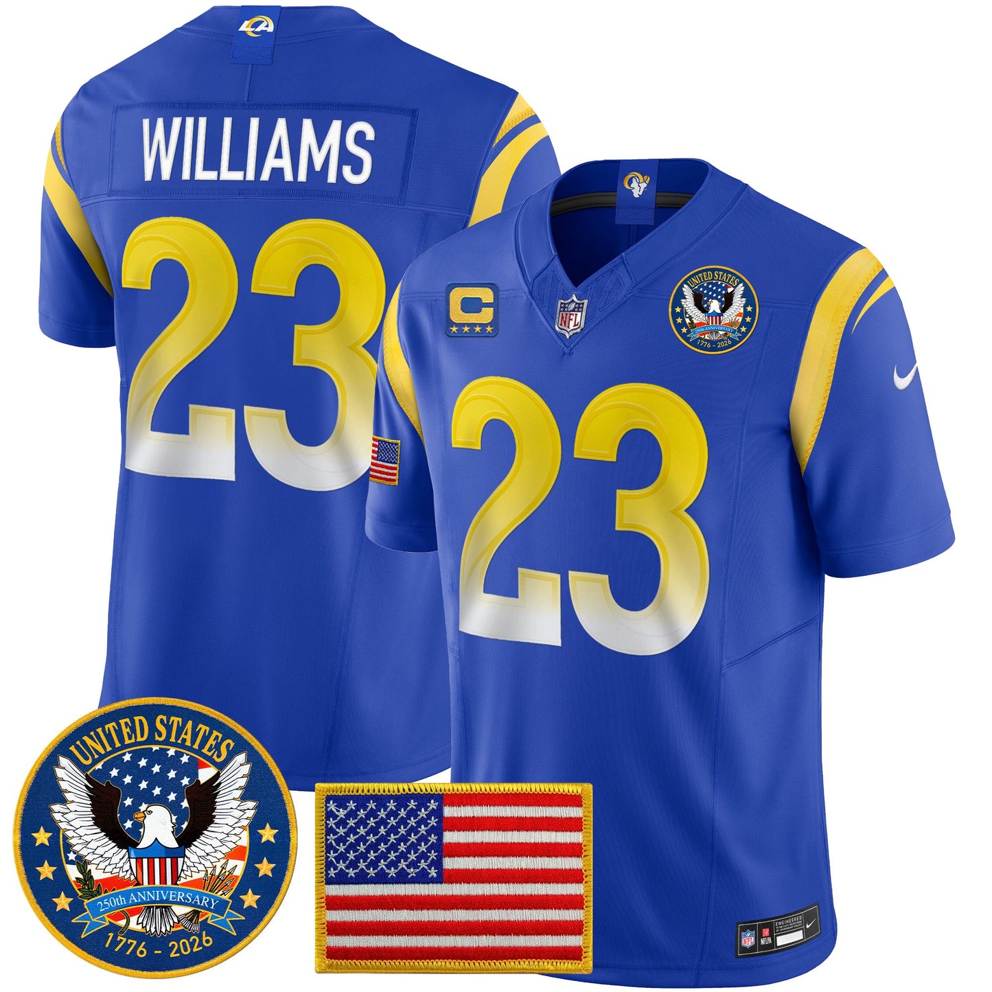 Men's Los Angeles Rams 2025 "United States 250th Anniversary Patch" Vapor Limited Jersey - All Stitched