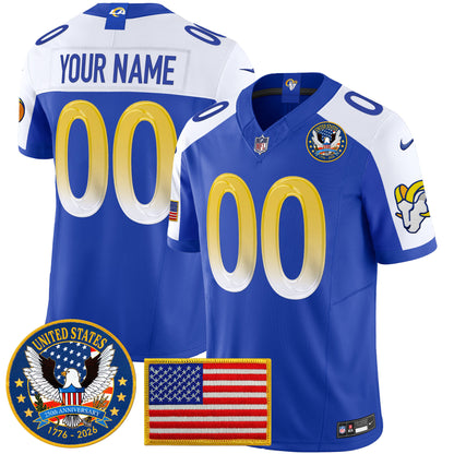 Los Angeles Rams 2025 "United States 250th Anniversary Patch" Vapor Limited Custom Jersey - All Stitched